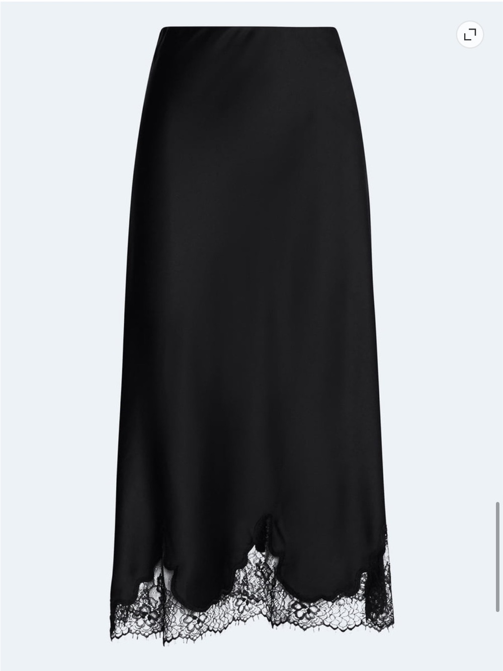 Satin Black Midi Slip Skirt with Lace Hem - Picture 4 of 10